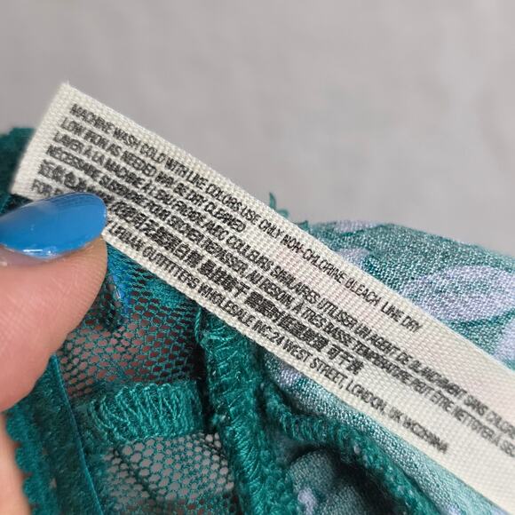 FreePeople Intimately SzM Green Polka-dot Floral Extra Wide BellSleeve top FLAW! - Picture 11 of 14